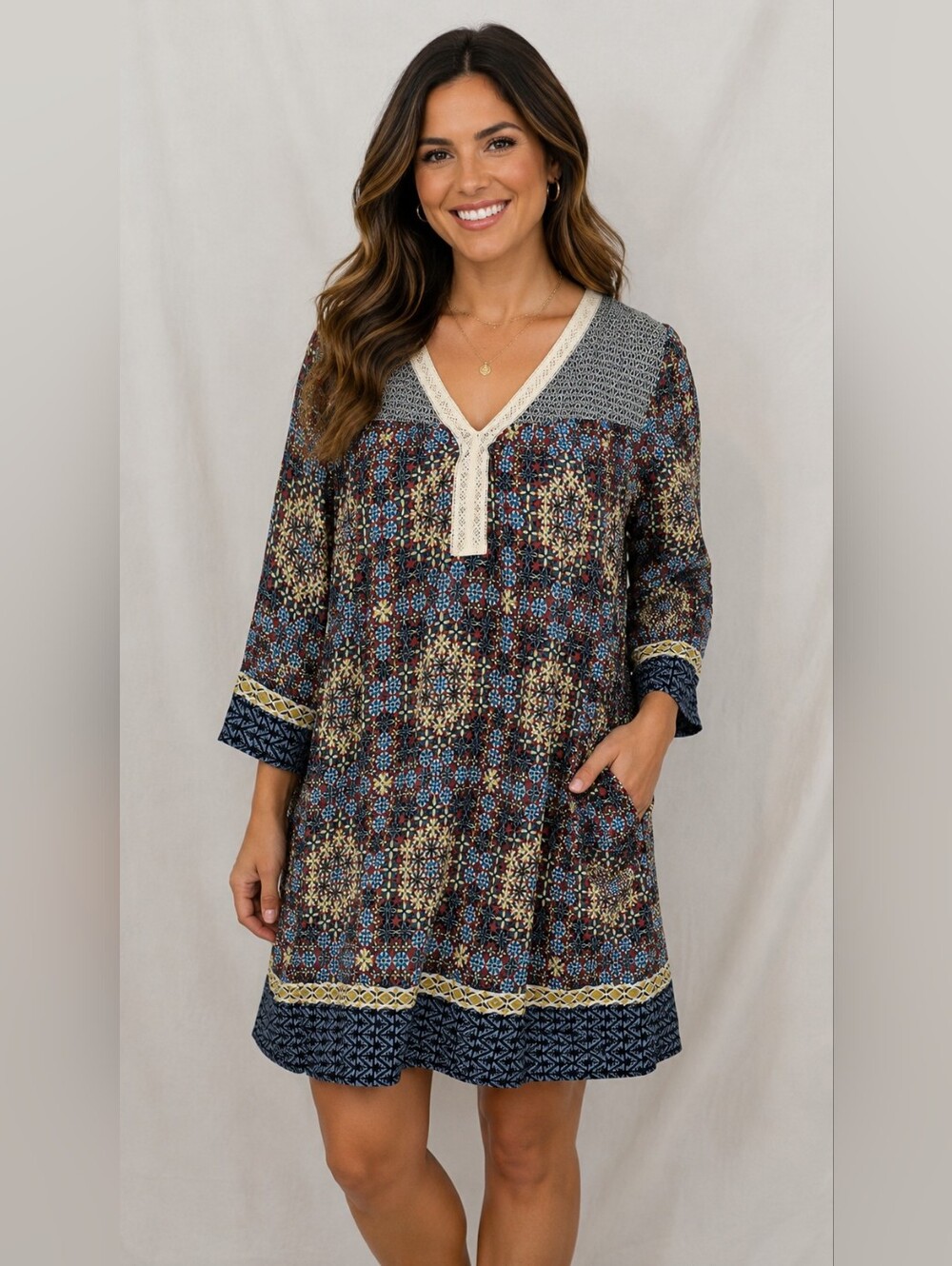Kori America Geometric Floral Midi Dress